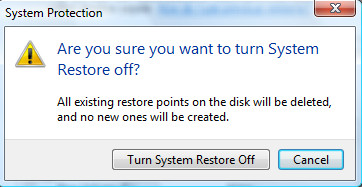 how to turn off system restore windows 7