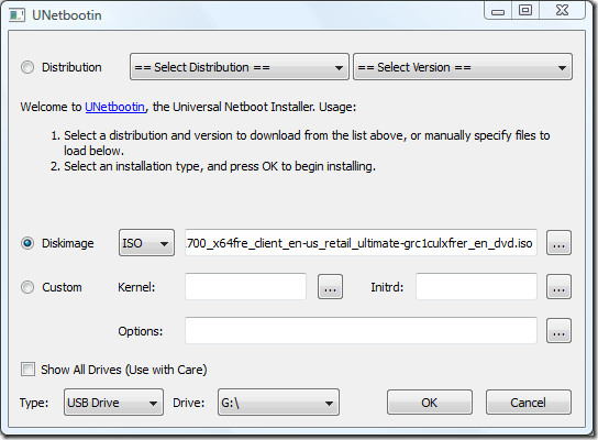 unetbootin for windows to create bootable usb for linux