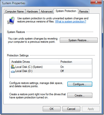 How To Enable / Disable Windows 7 System Protection