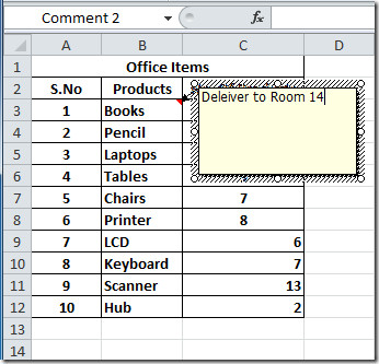 Insert Comments In Excel 2010