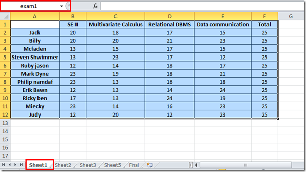 exam 1 name range