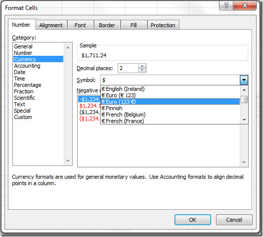 Excel 2010 Currency Values