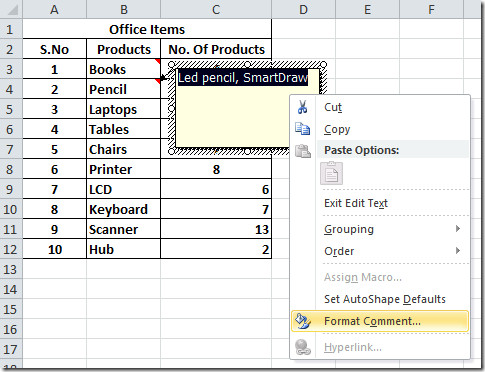 Insert Comments In Excel 2010