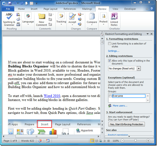 Word 2010 Restrict Or Prevent Editing Secure Document 