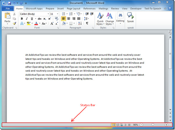 Word Count Line Number Page Number In Status Bar Word 2010