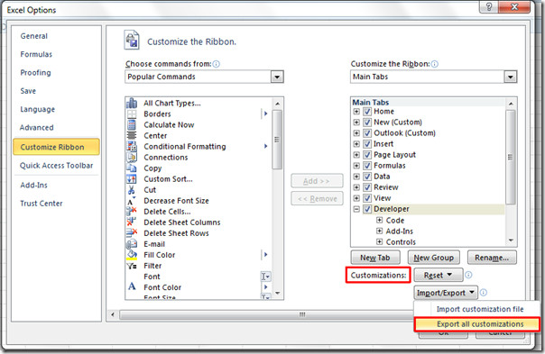 excel options