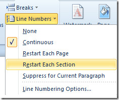 insert line numbers in word 2010