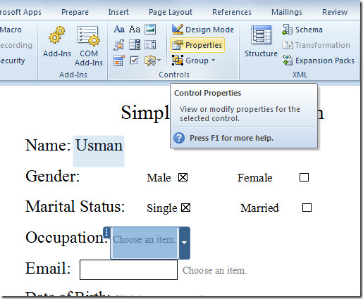 Create Form Fields In Word 2007 Maincentral