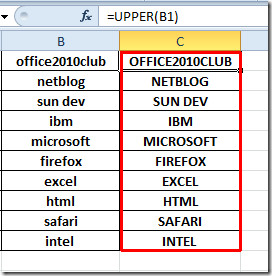 convert text to uppercase excel 2010