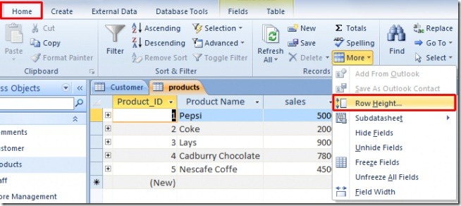 Change Row Height Of Access 2010 Database Table