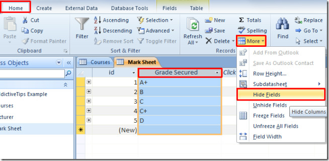 Hide Unhide Table s Field In Access 2010