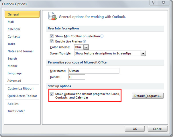 Set Outlook 2010 As Default Mail Client