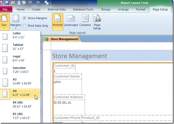 Set Paper Size Of Access 2010 Report Before Printing