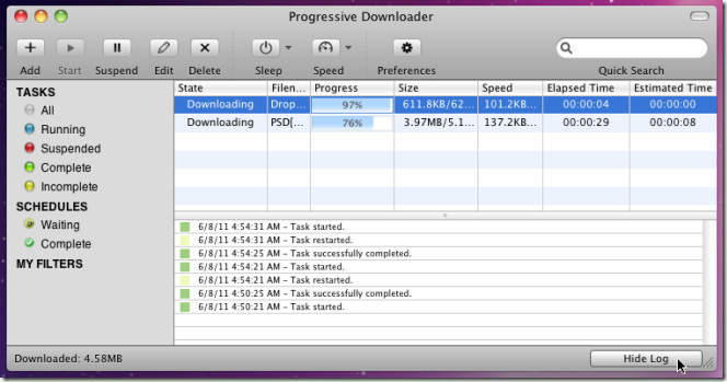 create task in progressive downloader