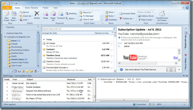 how to view two email accounts in outlook 2010