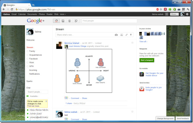 Themes for Google Plus Adds Background Image In Google+ [Chrome]