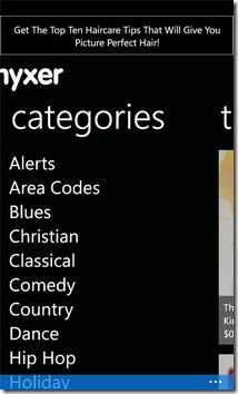 Myxer for WP7 Categories