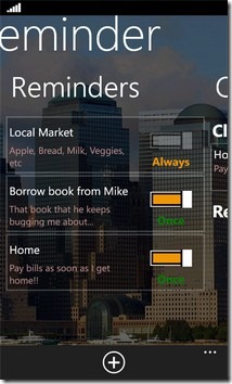 Geo Reminders menu