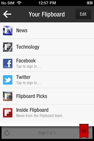 Flipboard iPhone Homepage