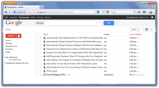 Google Docs - Home - Mozilla Firefox