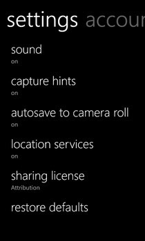 Photosynth WP7 Settings