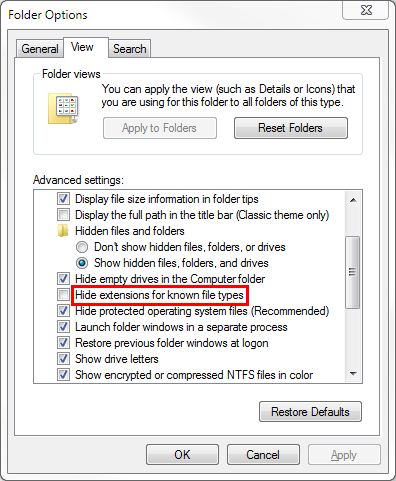 How-To Configure Windows 7 to Show File Extensions