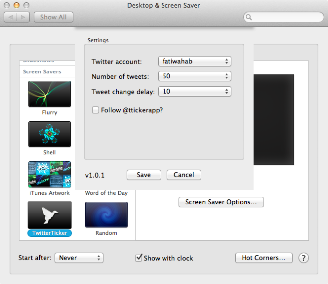 View Your Twitter Feed On Mac Screen Saver With TwitterTicker