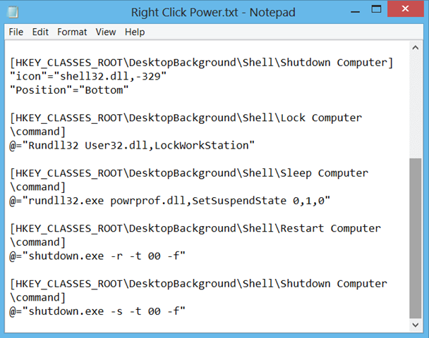 How To Sleep, Restart, Shutdown Windows 8 via Right Click Context Menu