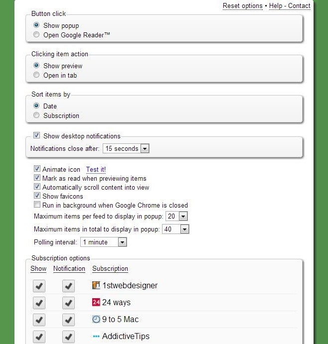 Checker Plus for Google Reader Options