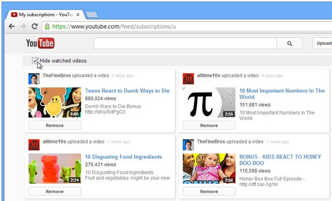 Get A Wider Grid Like YouTube Layout Hide Watched Videos Chrome