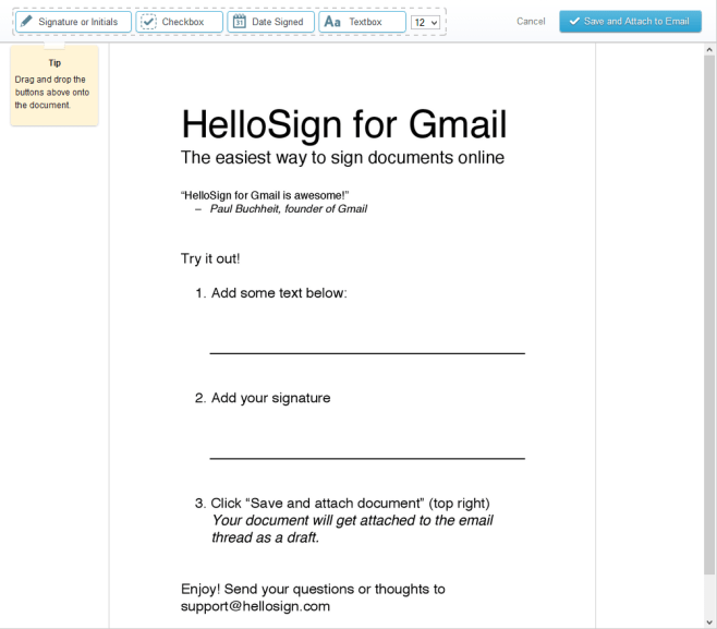 Signing a document right from within your email account