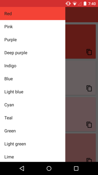 Material Design Color Palettes