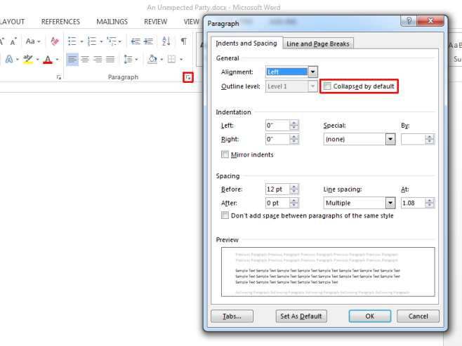 Get Text To Expand Collapse On Click In MS Word 2013