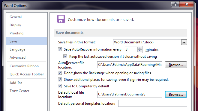 How To Change The Default Save Location For MS Office Apps