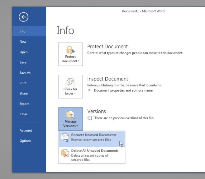 Recover Unsaved MS Word Documents With Version Control