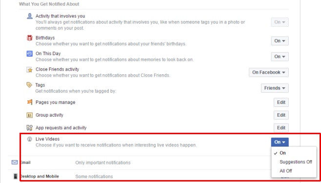 how to turn off email notifications from facebook