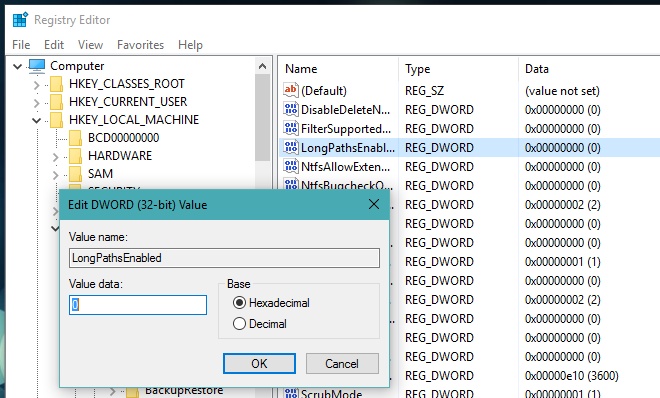 win 10 long path registry