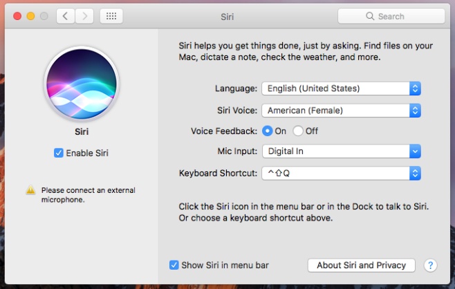 shortcut for siri on mac