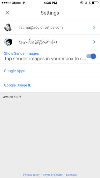Remove sender circle with pic or initials on Iphone App