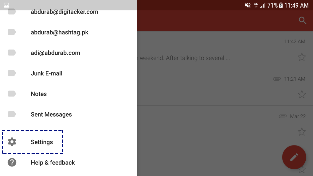Gmail Android Adding Settings Access