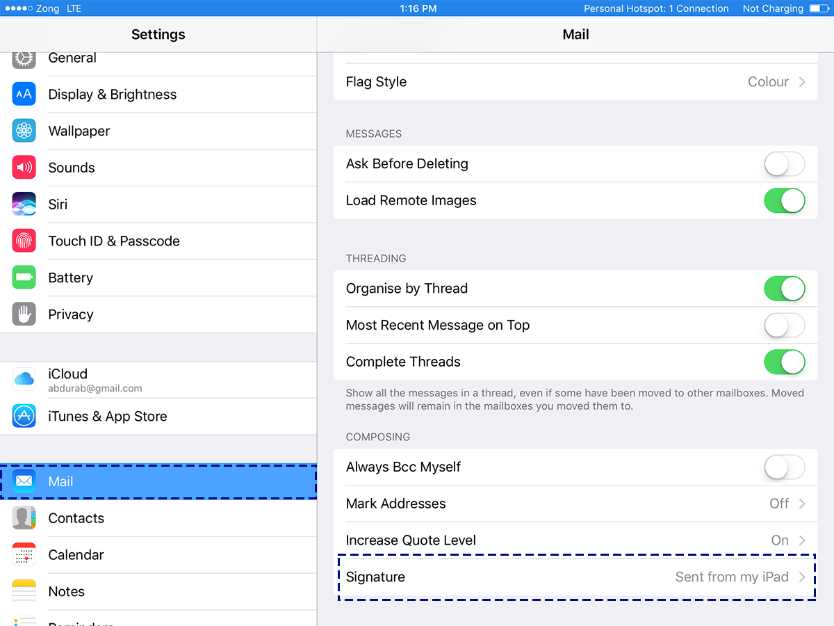 Mail app for iOS Signature Modification