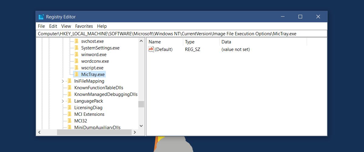 Key log. HKLM\software\Microsoft\Windows NT\CURRENTVERSION\image file execution options\. MICTRAY.