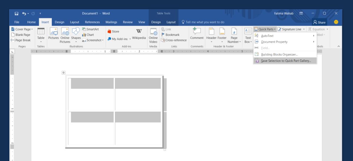 how to create a quick part in word 2016
