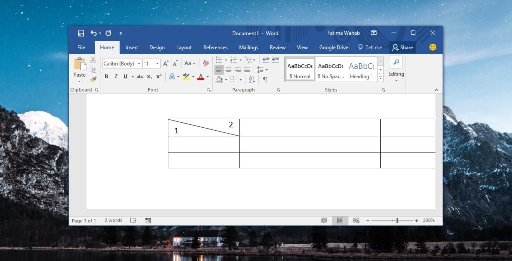 How To Diagonally Split A Cell In MS Word