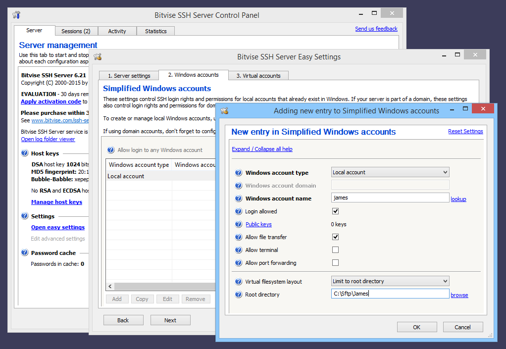 Bitvise Server Settings