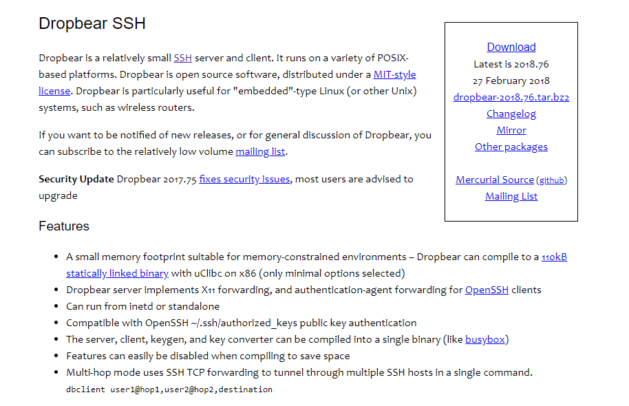 Dropbear SSH Website