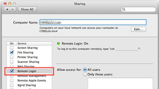 Enable Remote Login on macOS X