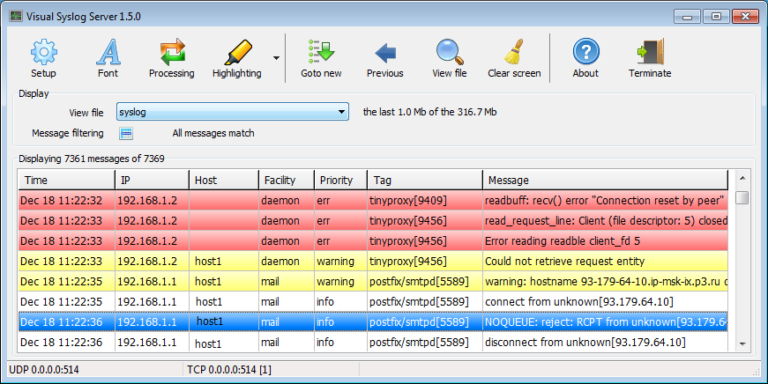 Visual syslog server for windows настройка