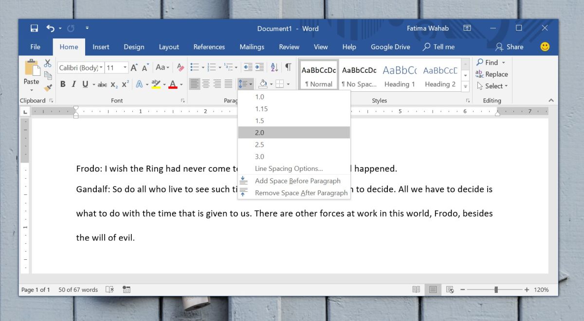 paragraph spacing in word after