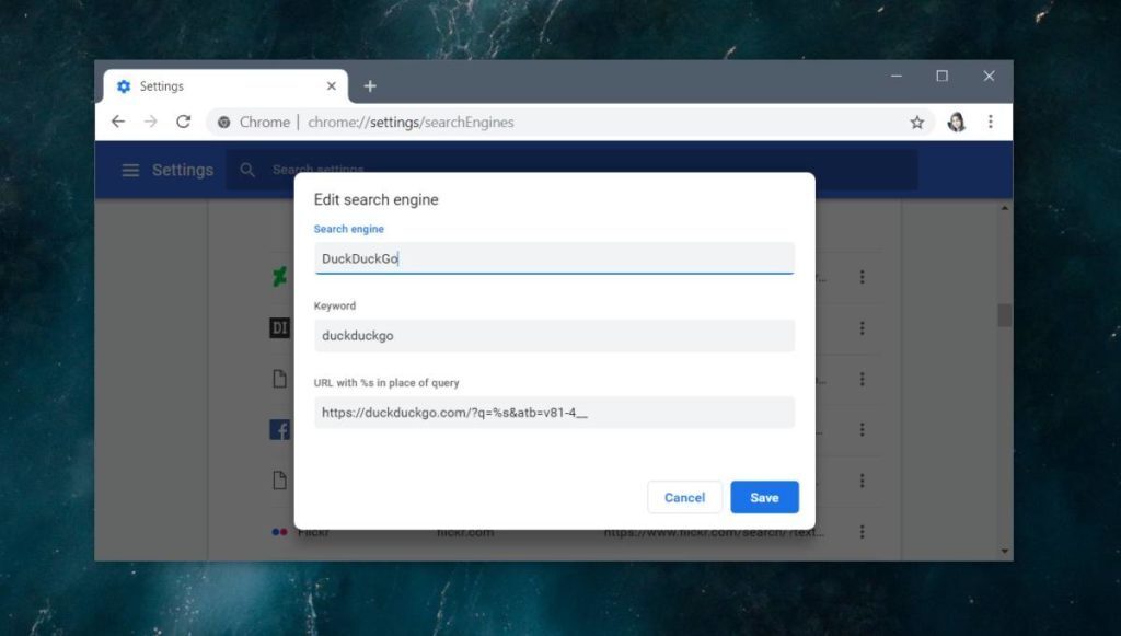 How to change the default search engine in Chrome